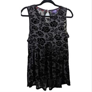 Artesia Black on Black High - Low Ruffle Sleeveless Keyhole Back Top Size Large